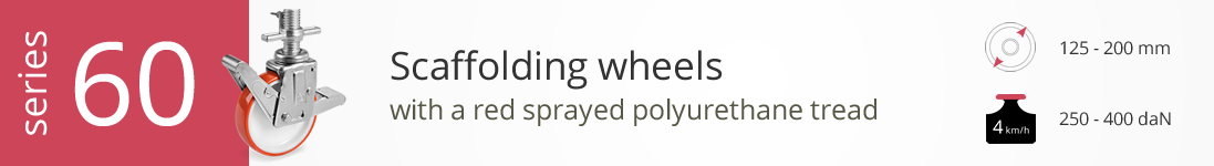 Scaffolding wheels series 60 red polyurethane tread