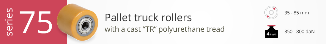 Pallet truck rollers series 75 with TR polyurethane tread
