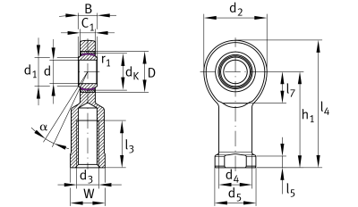 INA/Elges Female rod end, right thread, maintenance-free :: GIR20-UK :: 2