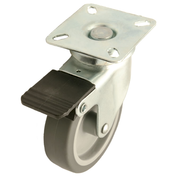 Zwenkwiel rubber 60mm met voorrem (G-P6/GRU-PL-verzinkt) :: 27-8060