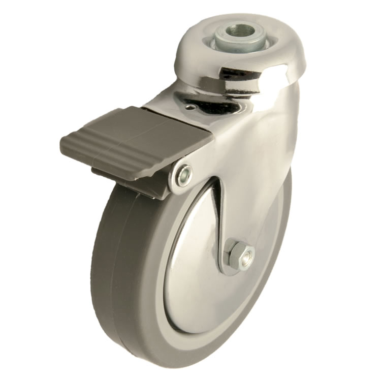 Zwenkwiel rubber 100mm met voorrem (G-P6/GRU-BO-CH) :: 28-8100
