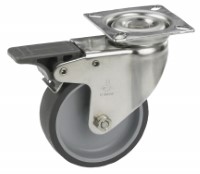 Zwenkwiel rubber 100mm RVS met voorrem (G-P6/TRU-PL) :: 25-8104