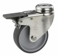 Zwenkwiel rubber 100mm RVS met voorrem (G-P6/TRU-BO) :: 25-7104