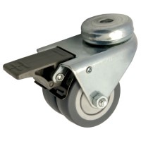 Zwenk tweelingwiel rubber 50mm met voorrem (K-P6/TRU-BO) :: 26-7101