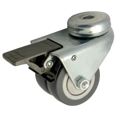 Swivel twin wheel rubber 75mm with front brake (K-P6/TRU-BO) :: 26-7106 :: 1