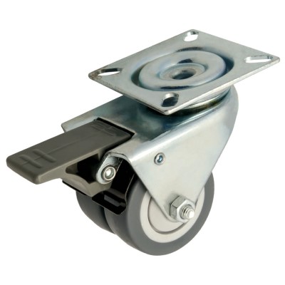 Swivel twin wheel rubber 50mm with front brake (K-P6/TRU-PL) :: 26-8101 :: 1