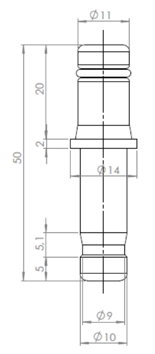 Meubelstift Ø10mm - Ø11mm, lengte 50mm met flens :: 2411/52-1 :: 2