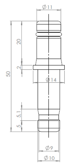 Meubelstift Ø10mm - Ø11mm, lengte 52mm met flens :: 2411/52-1 :: 2