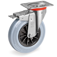 Swivel castor rubber 160mm with front brake (R-PP/GRU-NL/PL) :: 22-5230