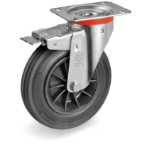 Zwenkwiel rubber 100mm met voorrem (R-PP/RU-NL/PL) :: 52-5222