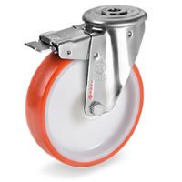 Swivel castor plastic 80x30mm stainless steel with front brake (G-P6/IPU-NLX/BO) :: 60-8801