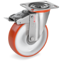 Swivel castor plastic 100x30mm stainless steel with front brake (K-P6/IPU-NLX/PL) :: 60-6902