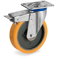 Zwenkwiel kunststof 160x50mm met voorrem (K-GY/PU-M/PL) :: 64-5574