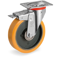 Swivel castor plastic 200x50mm with front brake (K-GY/PU-NL/PL) :: 64-5466