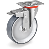 Swivel castor rubber 80x30mm with front brake (G-PP/TGRU-NL/PL) :: 71-6601