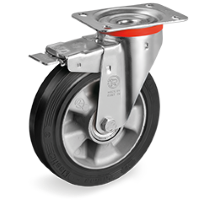 Zwenkwiel rubber 200mm met voorrem (K-AL/ERU-NL/PL) :: 72-7106
