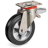 Zwenkwiel rubber 200mm met achterrem (K-AL/ERU-P/PL) :: 72-7206