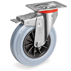 Swivel castor rubber 125mm with front brake (G-PP/GRU-NL/PL) :: 22-5203 :: 1