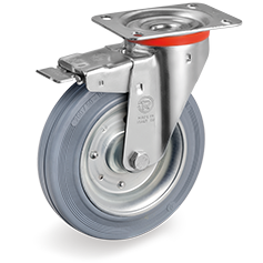 Swivel castor rubber 100mm with front brake (R-PS/GRU-NL/PL) :: 23-5222 :: 1