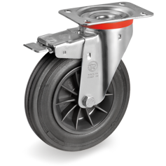 Swivel castor rubber 200mm with front brake (R-PP/RU-NL/PL) :: 52-5226 :: 1