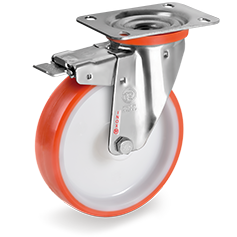 Swivel castor plastic 200x50mm stainless steel with front brake (G-P6/IPU-NLX/PL) :: 60-6706 :: 1