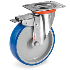 Swivel castor plastic 200x50mm stainless steel with front brake (R-P6/IPU-NLX/PL) :: 61-6726 :: 1