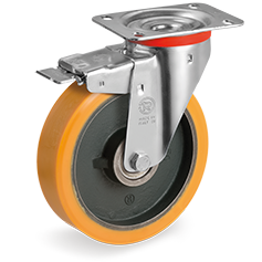 Swivel castor plastic 125x38mm with front brake (K-GY/PU-NL/PL) :: 64-5453 :: 1