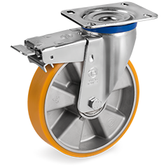 Swivel castor plastic 160x50mm with front brake (K-AL/PU-M/PL) :: 65-9714 :: 1