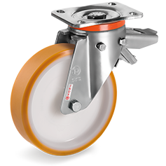 Swivel castor plastic 200x50mm stainless steel with rear brake (R-P6/PU-PX/PL) :: 66-7516 :: 1