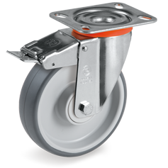 Swivel castor rubber 125x35mm with front brake (K-PP/TGRU-NL/PL) :: 71-4903 :: 1