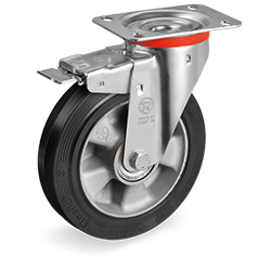 Swivel castor rubber 100x40mm with front brake (K-AL/ERU-NL/PL) :: 72-7302 :: 1