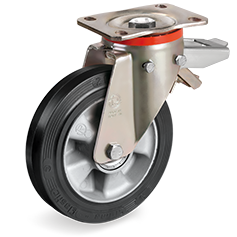 Swivel castor rubber 200mm with rear brake (K-AL/ERU-P/PL) :: 72-7206 :: 1