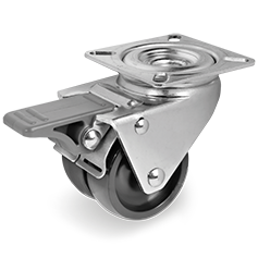 Zwenk tweelingwiel kunststof 50mm met voorrem (G-ZW/P6-PL) :: 32-8202