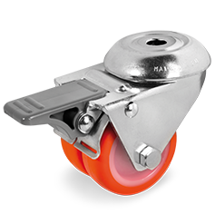 Zwenk tweelingwiel kunststof 50mm met voorrem (G-P6/IPU-BO) :: 36-7202
