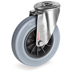 Zwenkwiel rubber 80mm met voorrem (G-PP/GRU-NL/BO) :: 22-5601