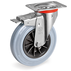 Zwenkwiel rubber 160mm met voorrem (R-PP/GRU-NL/PL) :: 22-5230