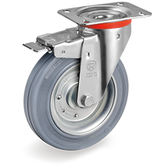 Zwenkwiel rubber 100mm met voorrem (R-PS/GRU-NL/PL) :: 23-5222