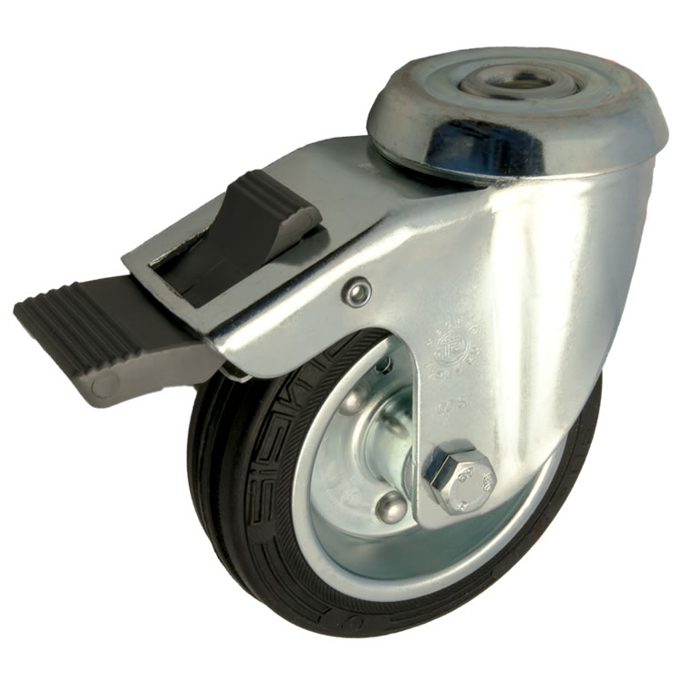 Zwenkwiel rubber 100mm met voorrem (G-PS/RU-SL/BO) :: 53-6202