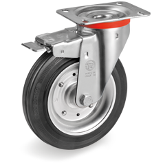 Zwenkwiel rubber 100mm met voorrem (R-PS/RU-NL/PL/AS) :: 53-5422AS