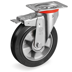 Zwenkwiel rubber 200mm met voorrem (K-AL/ERU-NL/PL) :: 72-7106